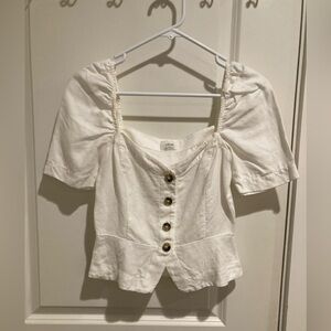 Wilfred Women’s White Puff-Sleeve Button Front Blouse linen - size xs